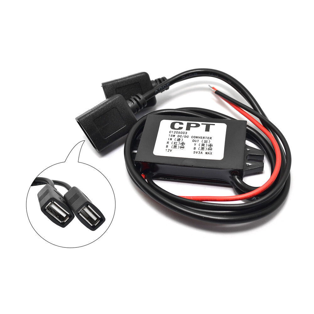 12V to 5V 3A Dual USB Car Power Converter Phone Charging DC-DC Step-down Module