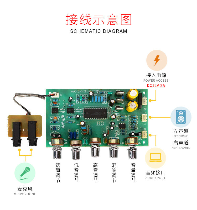 Dual AC12-15V M65831 Chip OK Reverberation Amplifier Preamp Sounding Board