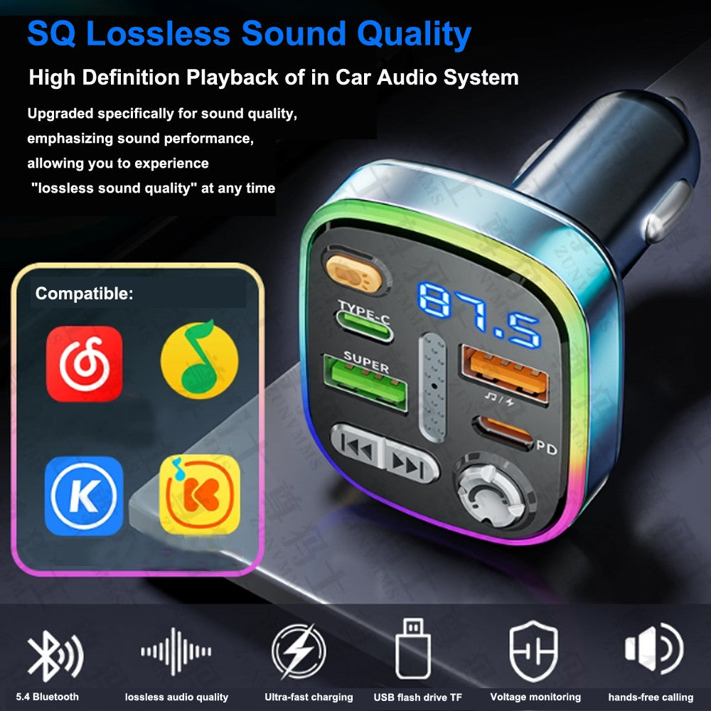 Car Bluetooth Receiver With Lossless Sound Quality MP3 Player Conversion Cigarette Car Charger Super Fast Charging