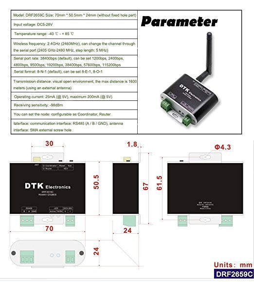 DRF2659C RS485 to ZigBee Wireless Module 1.6km Transmission CC2630 Chip