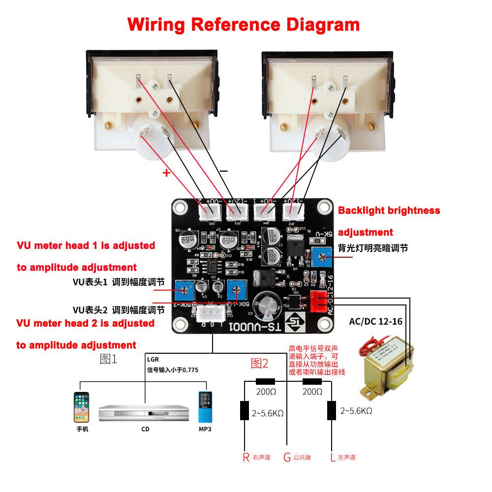 VU Level Audio Meter High Internal Resistance LED Backlight Pointer Meter 500UA