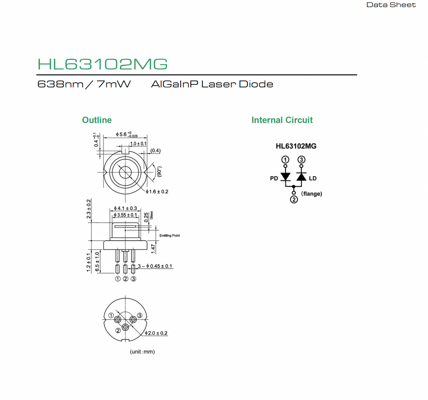638nm 7mW Red Laser Diode | HL63102MG | TO-18 5.6mm Laser Diode for Laser Modules