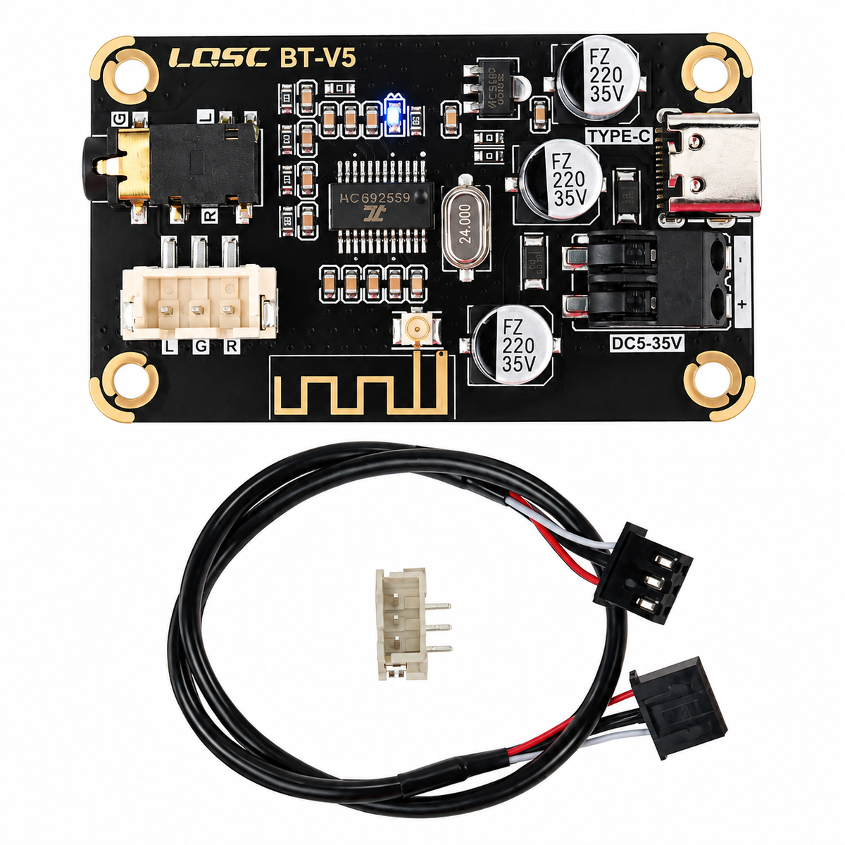 5V-35V Bluetooth 5.1 Audioempfangs- und Decodierungsplatine 12V Weitspannung USB Computer Soundkarten-Decoder