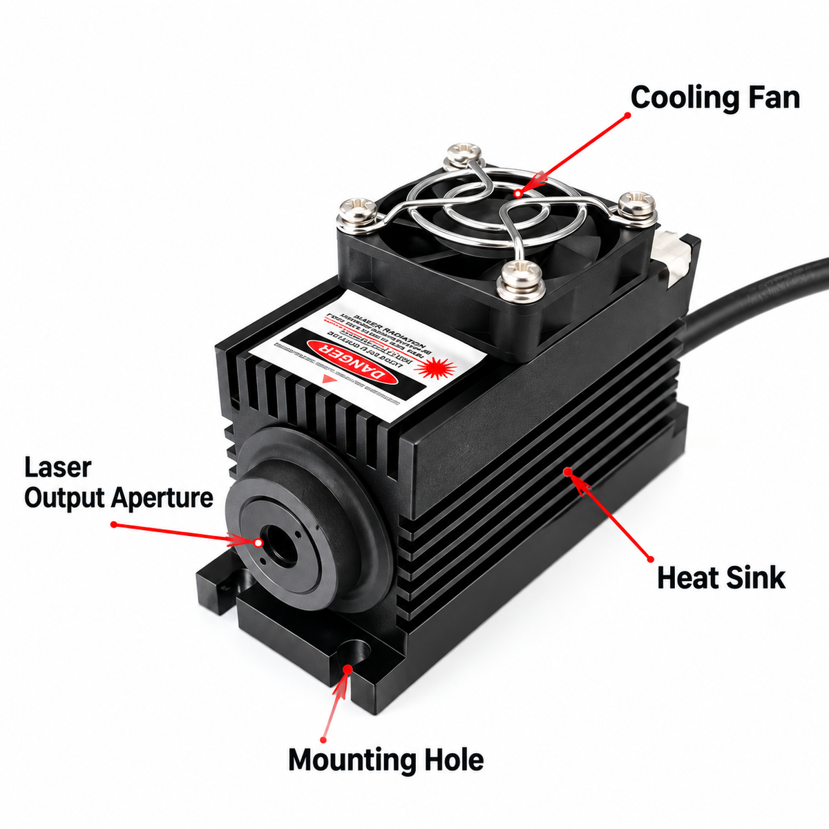 100mW 532nm Grünes Laserpunktmodul + TTL/Analog 0-30KHZ + TEC-Kühlung + 85-265V