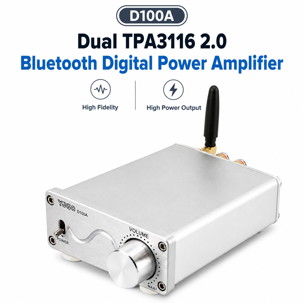 D100A Dual TPA3116 Bluetooth 5.0 Class D Stereo Amplifier 2×100W