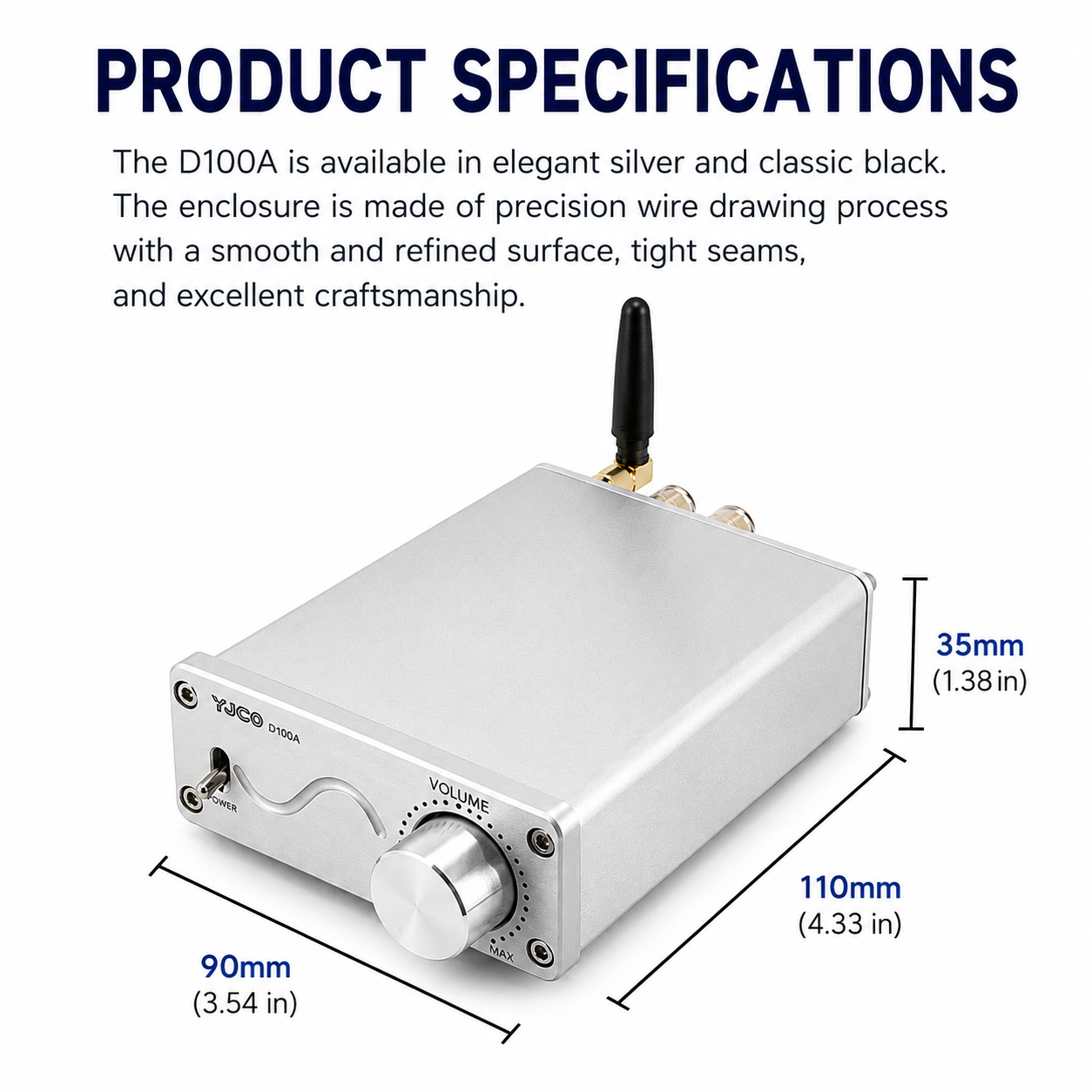 D100A Dual TPA3116 Bluetooth 5.0 Class D Stereo Amplifier 2×100W