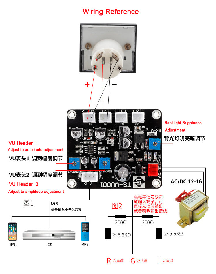 TN-42 VU Level Meter Audio Volume Meter Pointer DB Power Amplifier Meter Board