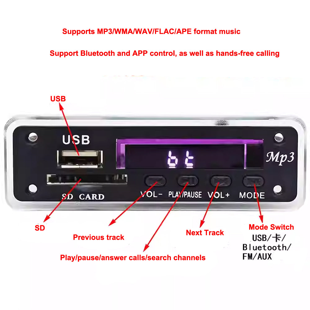 5V 12V MP3 Decoding Board Module FM/USB /Audio Decoding Board (SD Card Slot)