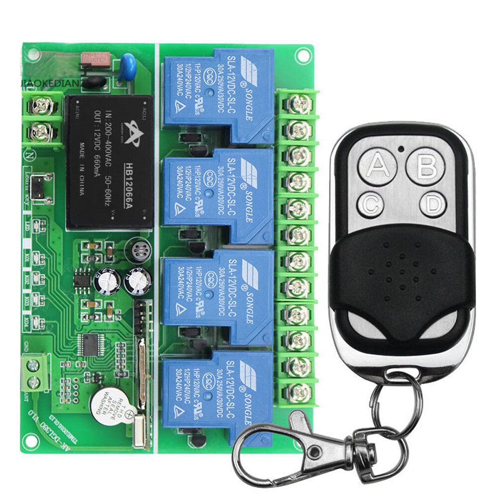 30A Learning Type 220-380V 4-Way Remote Control Switch Wireless Remote Control