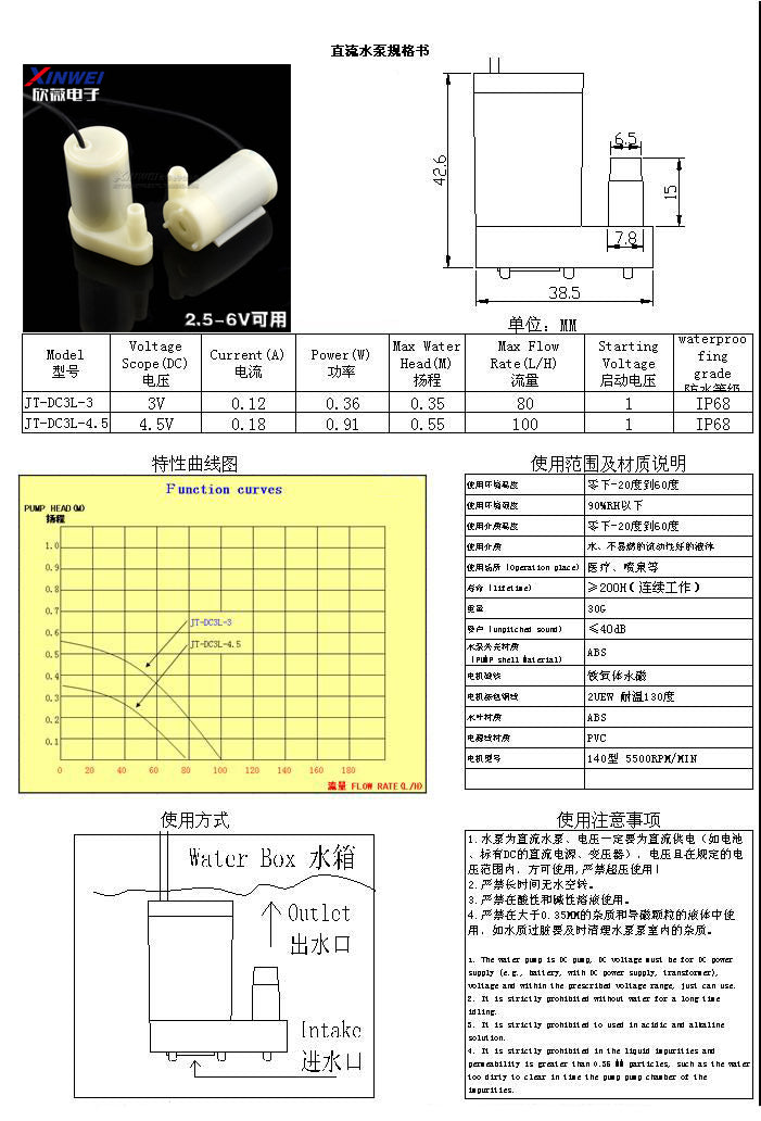 Micro Water Pump DC 3V Submersible For PC Cooling Garden Pool Water Circulation