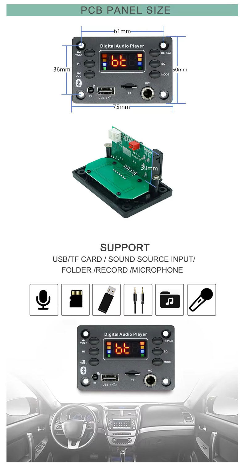 D136BT Bluetooth MP3 Player Speaker MP3 Module Decoder Board With Microphone