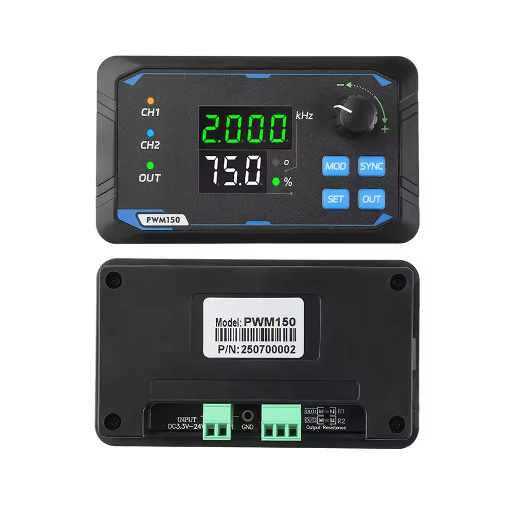PWM150 Dual Channel Signal Generator, 1Hz‑150KHz Adjustable PWM Pulse Square Wave Generator, LED PWM Frequency & Duty Cycle Controller