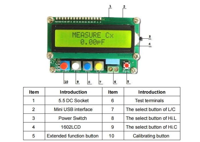 Mini USB 1602 LCD 5V LC100-A Precise electronic Inductance Capacitance meter