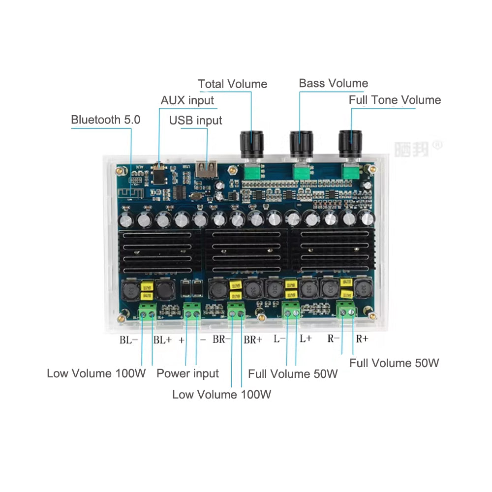 2x50W  2x100W Bluetooth Digital Power Amplifier Board 4 Channel Dual Bass Stereo