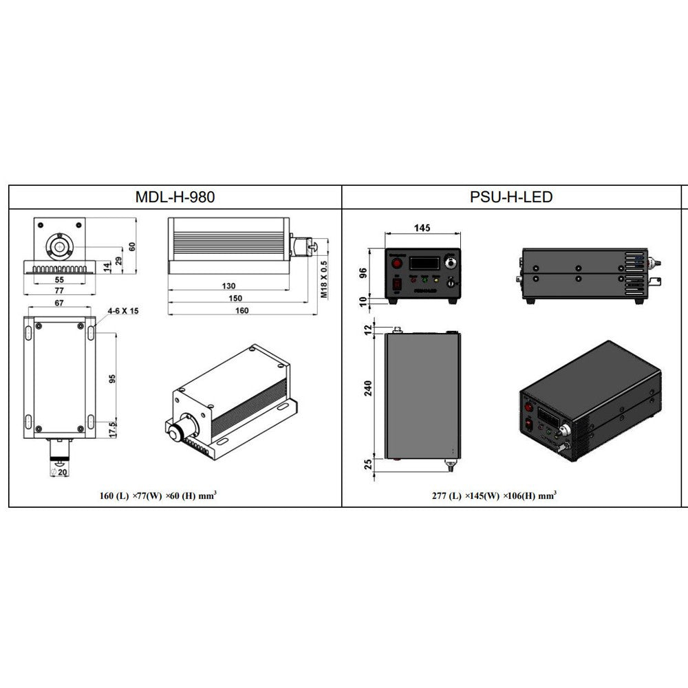 MDL-H-980nm 5W Infrared Semiconductor Laser Module ( PSU-H-LED Power Supply )