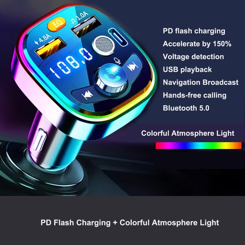 Car Bluetooth Receiver 5.0 Non destructive Multi functional Player with Atmosphere Light Car Supplies Charging Fast Charging