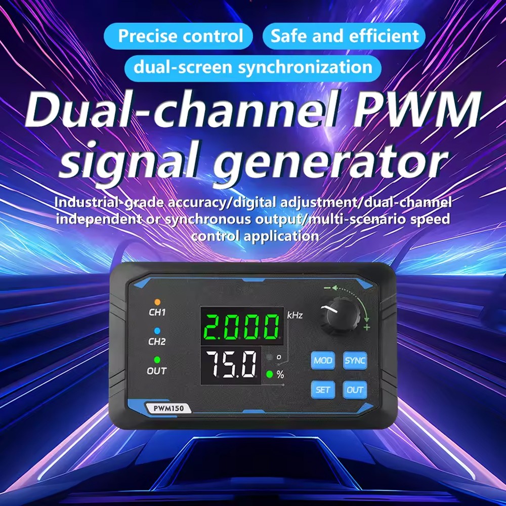 PWM150 Dual Channel Signal Generator, 1Hz‑150KHz Adjustable PWM Pulse Square Wave Generator, LED PWM Frequency & Duty Cycle Controller
