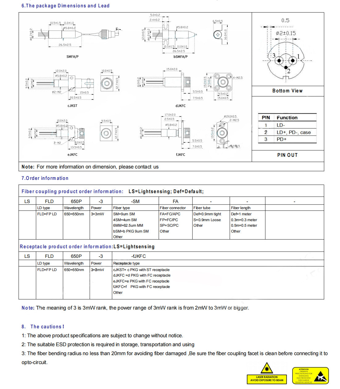 650nm FP Laser Diode Laser Fiber Output Power 3mW Laser Module