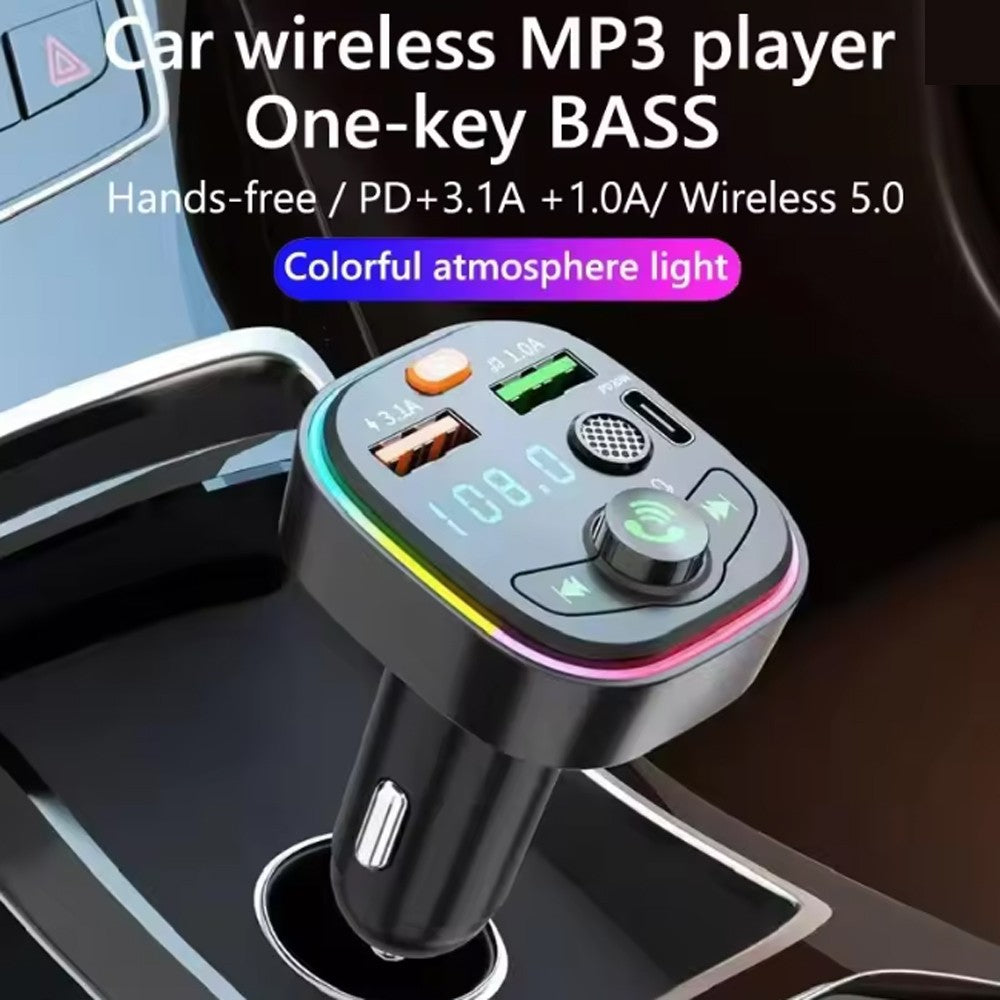 Car Bluetooth Receiver 5.0 Non destructive Multi functional Player with Atmosphere Light Car Supplies Charging Fast Charging