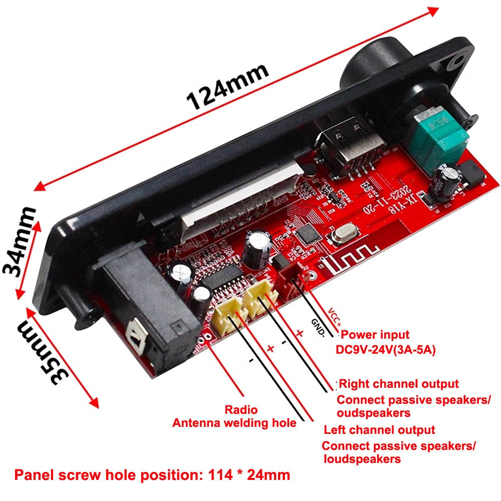 2x25W DC12V Bluetooth MP3 DIY Audio Decoder Board w/ Recording Calling Reception