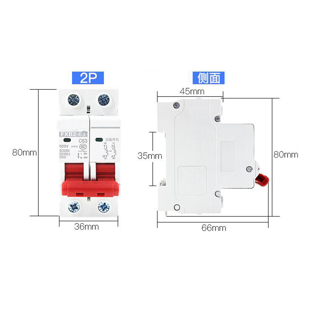 DC Circuit Breaker DC1000V DC500V Photovoltaic Air Switch Solar Small Power Generation Air Switch 6A 16A 32A 63A